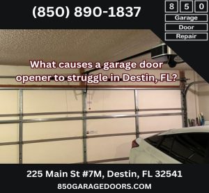 What causes a garage door opener to struggle in Destin, FL?