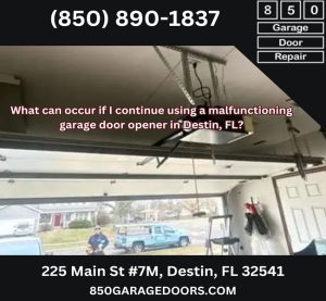What can occur if I continue using a malfunctioning garage door opener in Destin, FL?