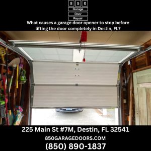 What causes a garage door opener to stop before lifting the door completely in Destin, FL?