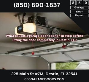What causes a garage door opener to stop before lifting the door completely in Destin, FL?